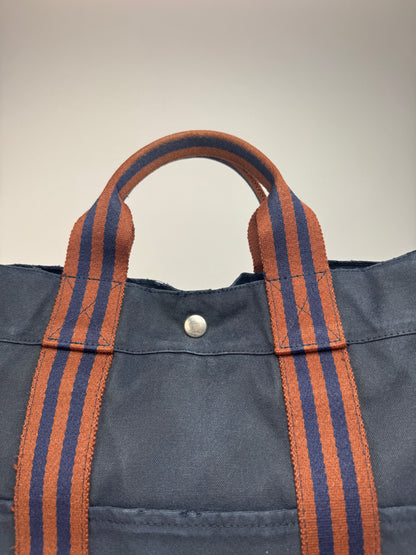 Vintage Hermes Canvas Tote Bag Navy Red