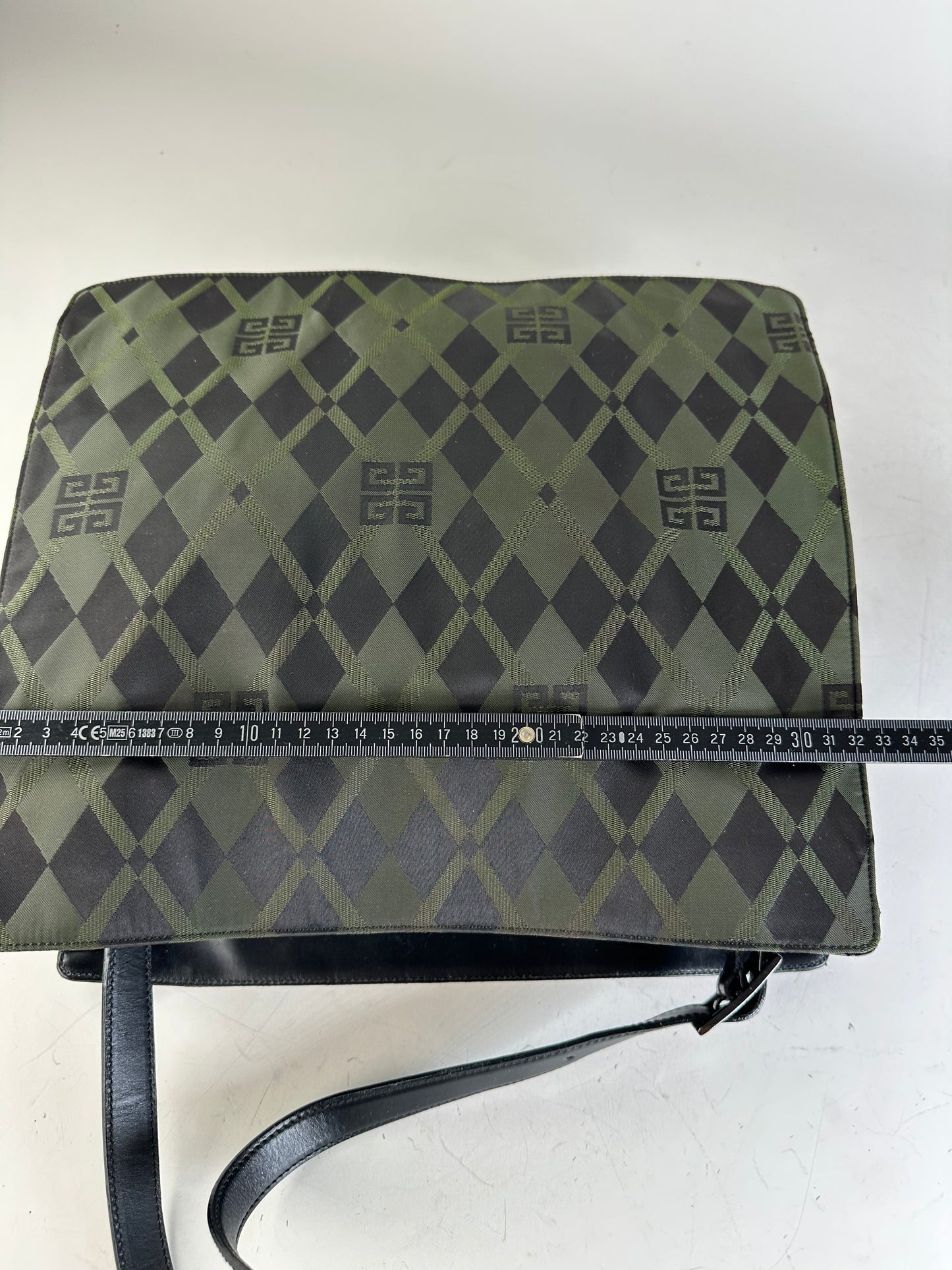 Vintage Givenchy Geometric Logo Coated Canvas Shoulder Bag Olive Black