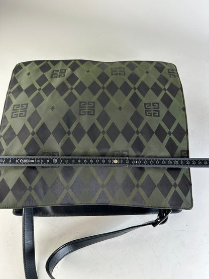 Vintage Givenchy Geometric Logo Coated Canvas Shoulder Bag Olive Black