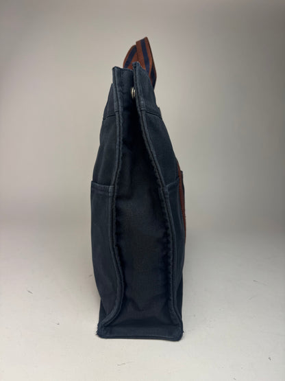 Vintage Hermes Canvas Tote Bag Navy Red