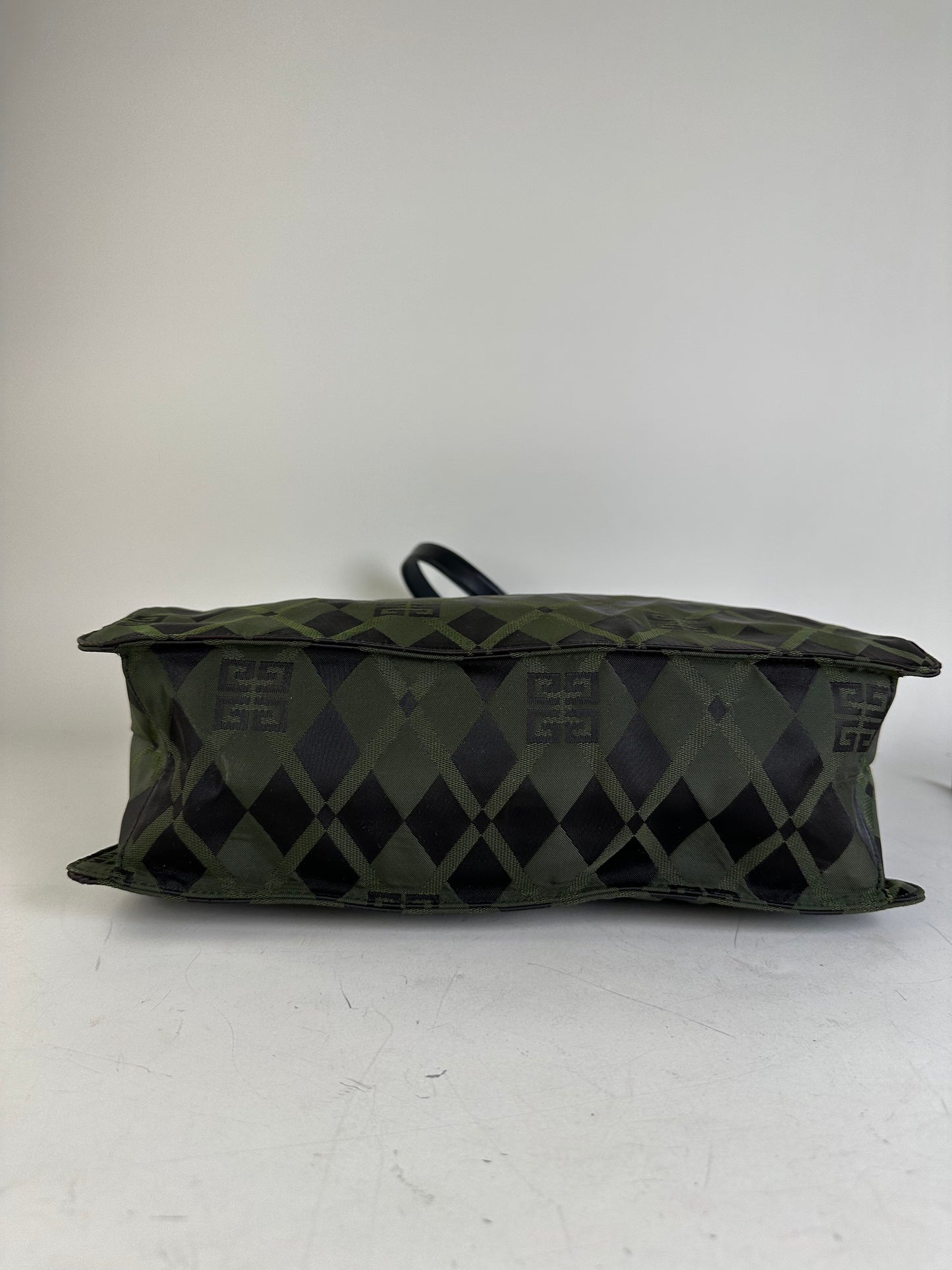 Vintage Givenchy Geometric Logo Coated Canvas Shoulder Bag Olive Black