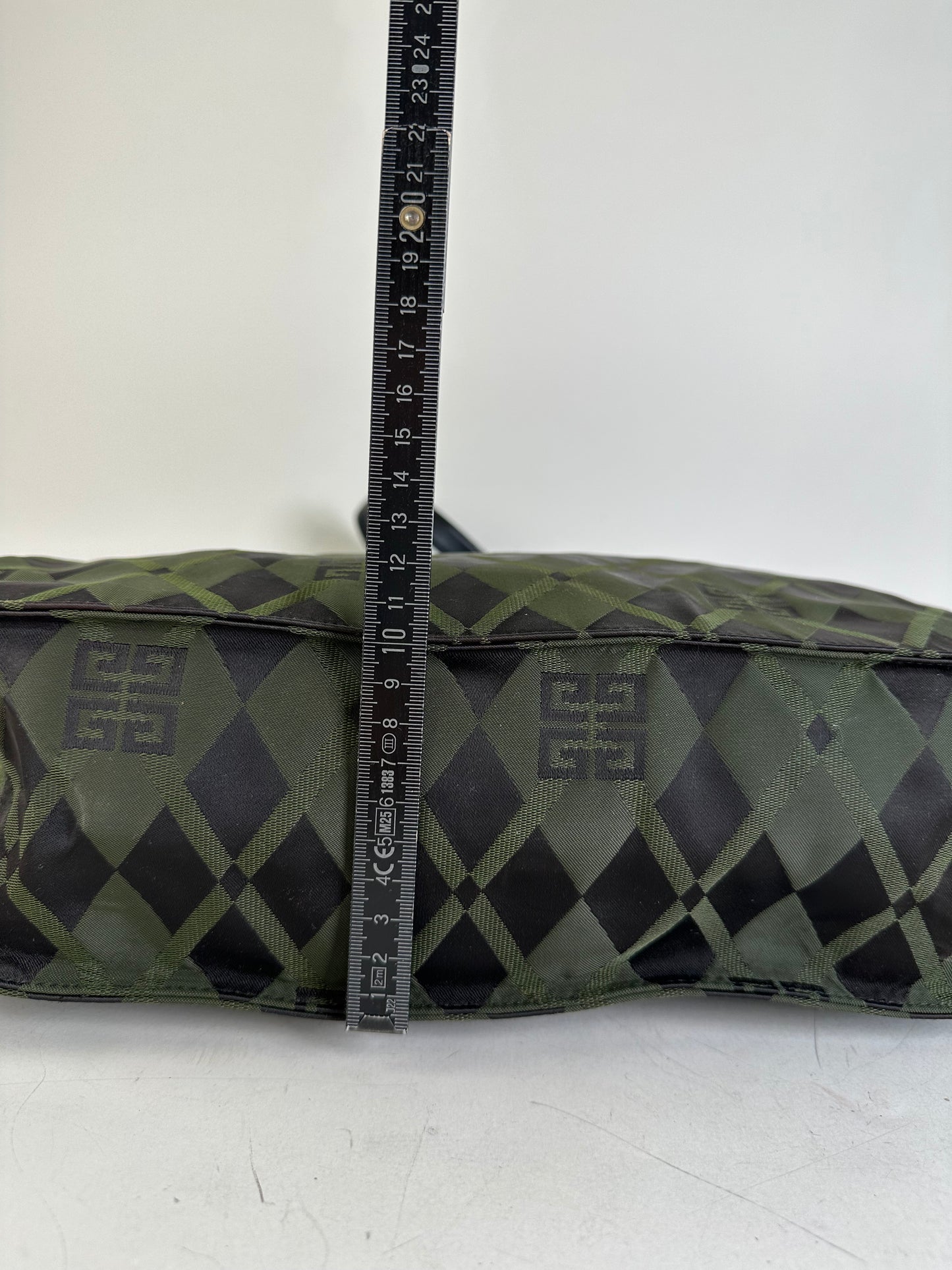 Vintage Givenchy Geometric Logo Coated Canvas Shoulder Bag Olive Black
