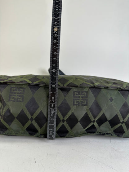 Vintage Givenchy Geometric Logo Coated Canvas Shoulder Bag Olive Black