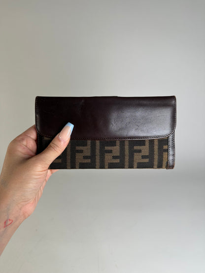Vintage Fendi FF Monogram Canvas Wallet Brown Tan