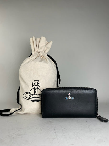 Vintage Vivienne Westwood Leather Zip Wallet Black Silver