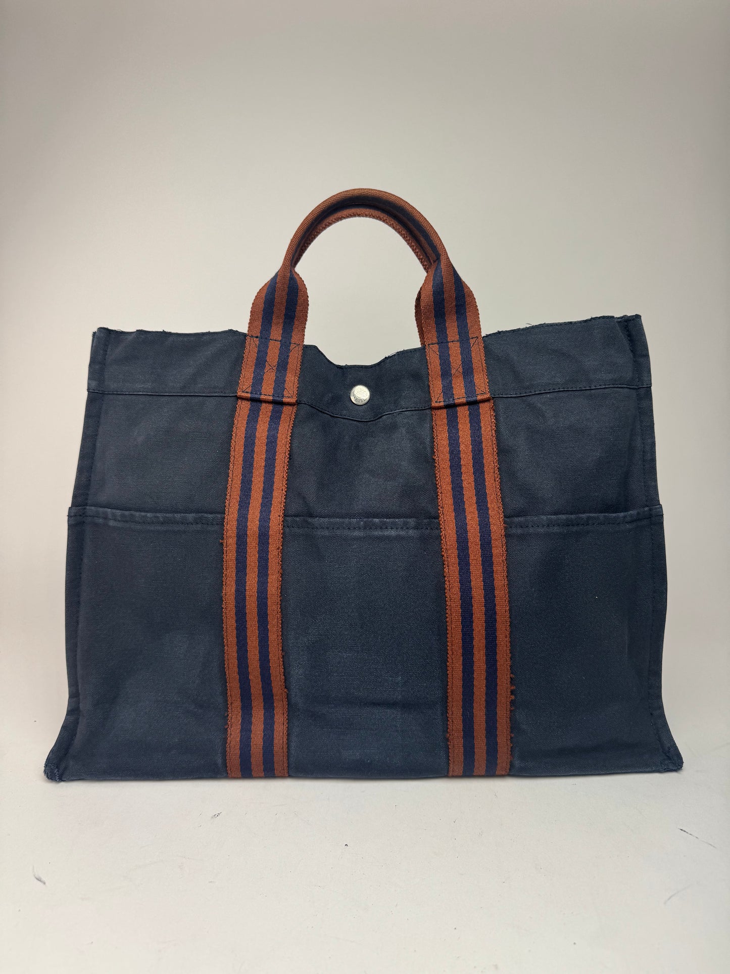 Vintage Hermes Canvas Tote Bag Navy Red