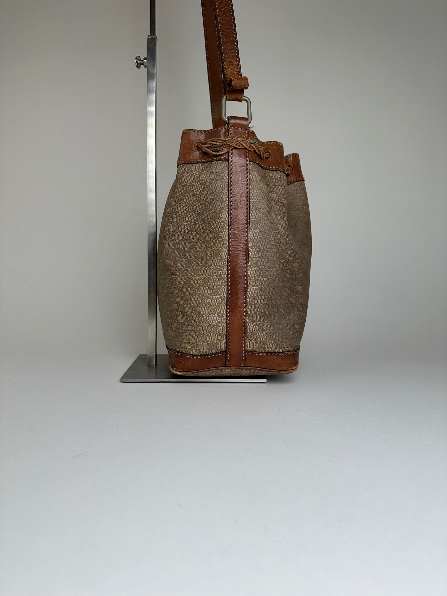 Vintage Celine Macadam Bucket Bag Beige Canvas