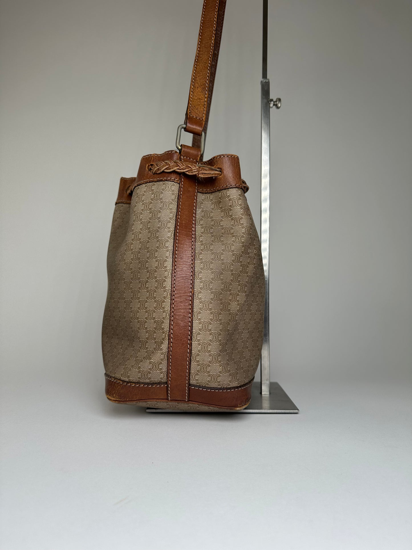 Vintage Celine Macadam Bucket Bag Beige Canvas