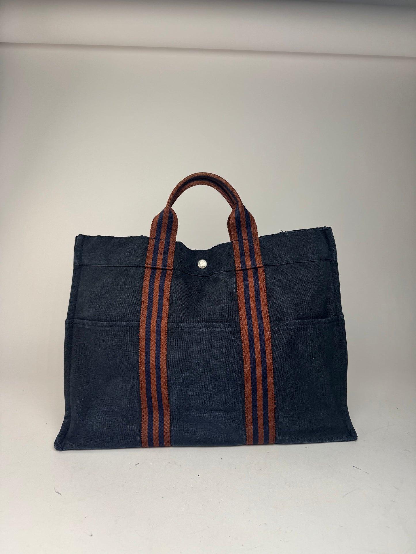 Vintage Hermes Canvas Tote Bag Navy Red