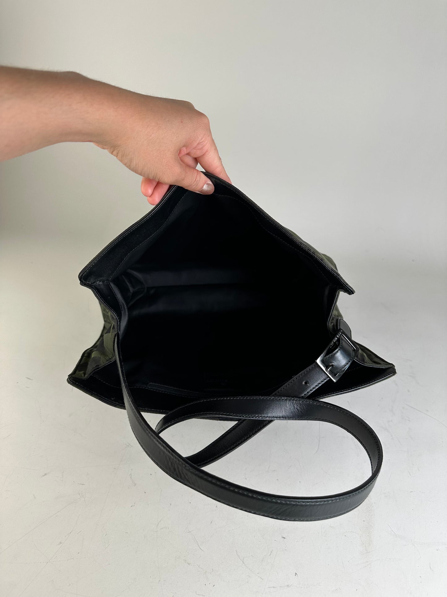 Vintage Givenchy Geometric Logo Coated Canvas Shoulder Bag Olive Black