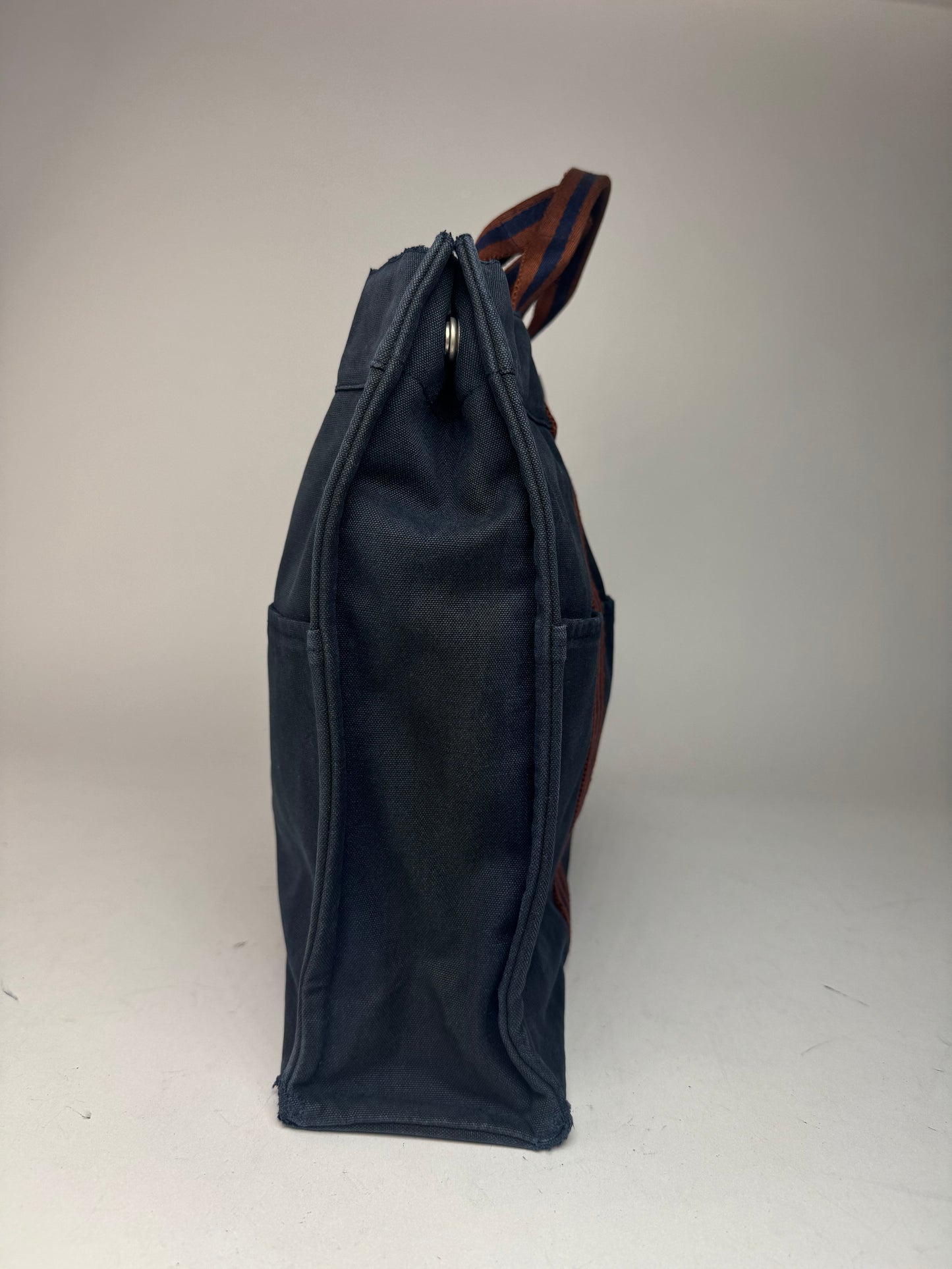 Vintage Hermes Canvas Tote Bag Navy Red