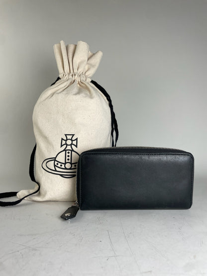 Vintage Vivienne Westwood Leather Zip Wallet Black Silver