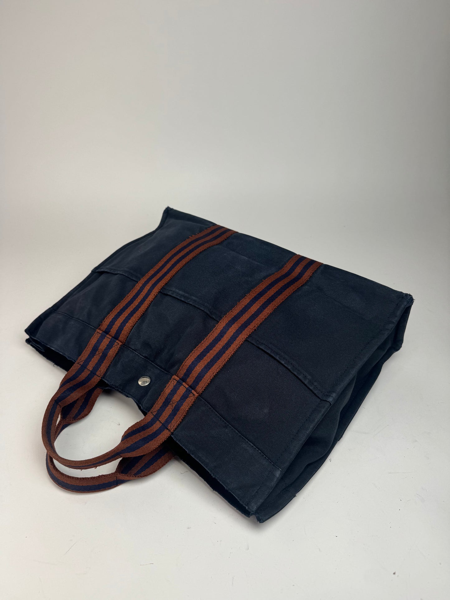 Vintage Hermes Canvas Tote Bag Navy Red