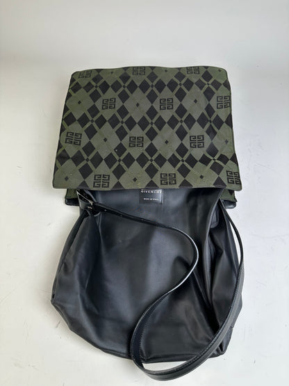 Vintage Givenchy Geometric Logo Coated Canvas Shoulder Bag Olive Black