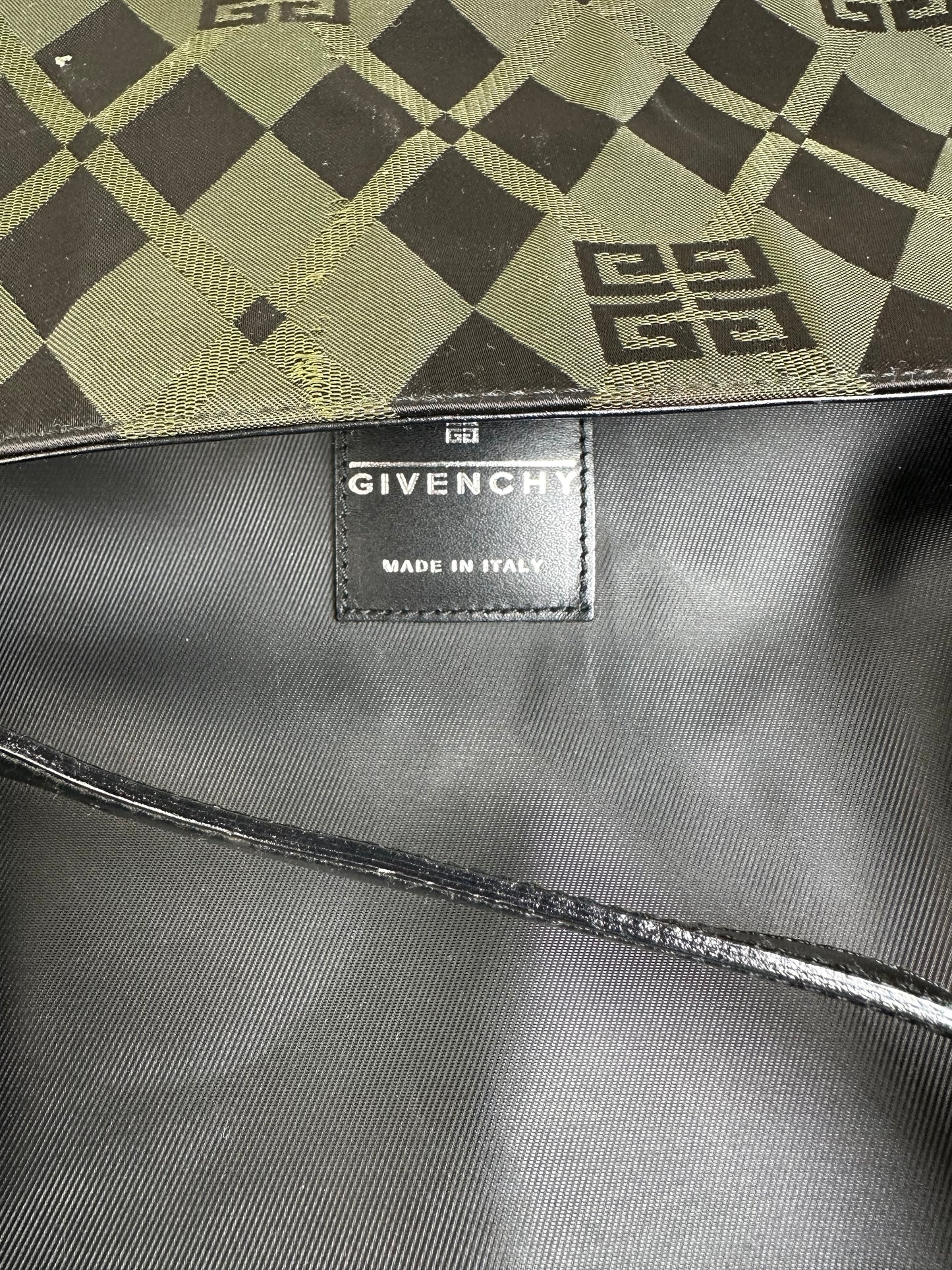 Vintage Givenchy Geometric Logo Coated Canvas Shoulder Bag Olive Black