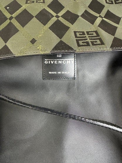 Vintage Givenchy Geometric Logo Coated Canvas Shoulder Bag Olive Black