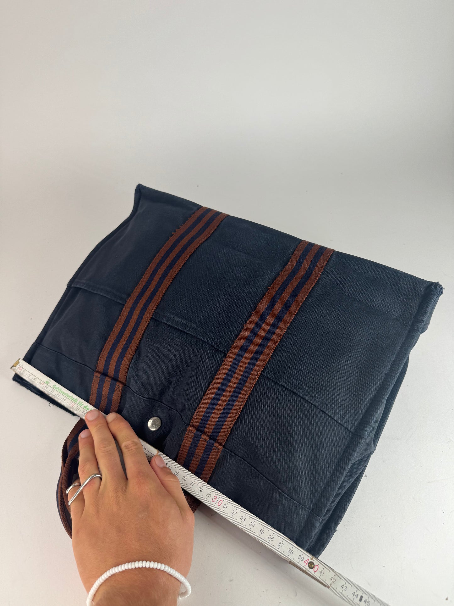 Vintage Hermes Canvas Tote Bag Navy Red