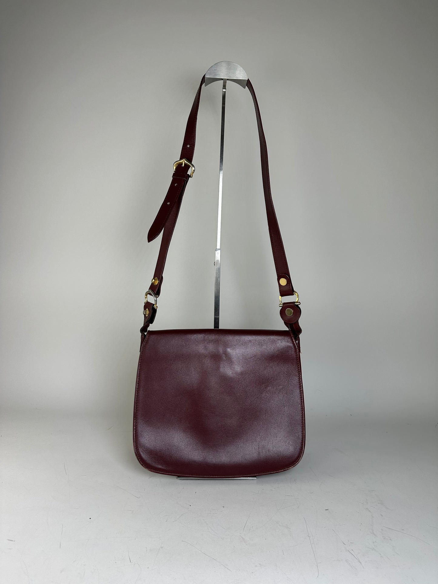 Vintage Cartier Leather Shoulder Bag Burgundy Gold