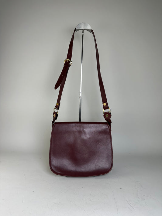 Vintage Cartier Leather Shoulder Bag Burgundy Gold
