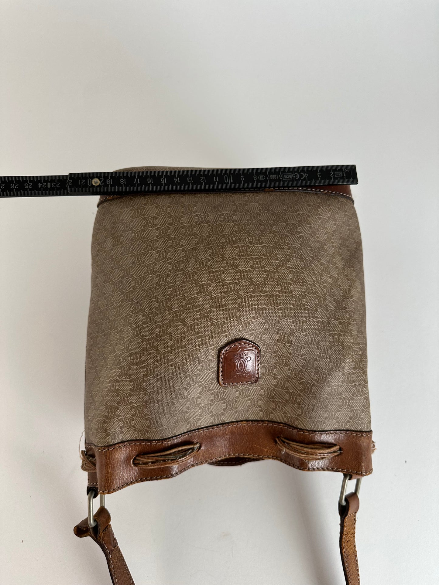 Vintage Celine Macadam Bucket Bag Beige Canvas