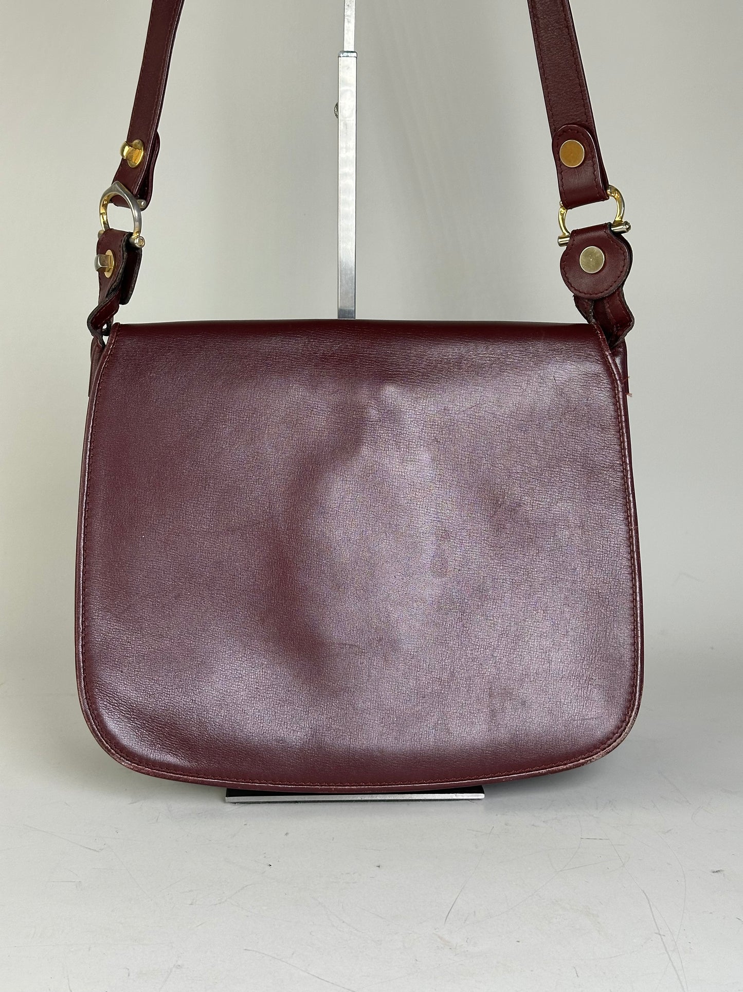 Vintage Cartier Leather Shoulder Bag Burgundy Gold