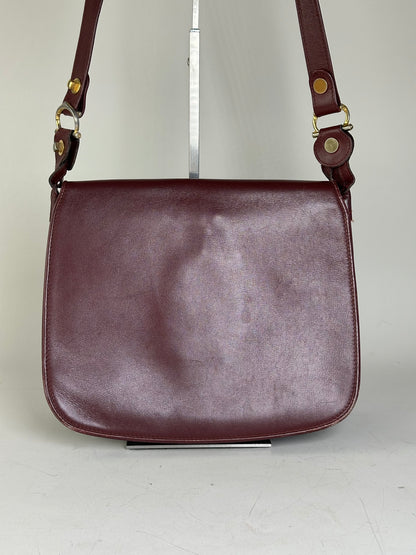 Vintage Cartier Leather Shoulder Bag Burgundy Gold