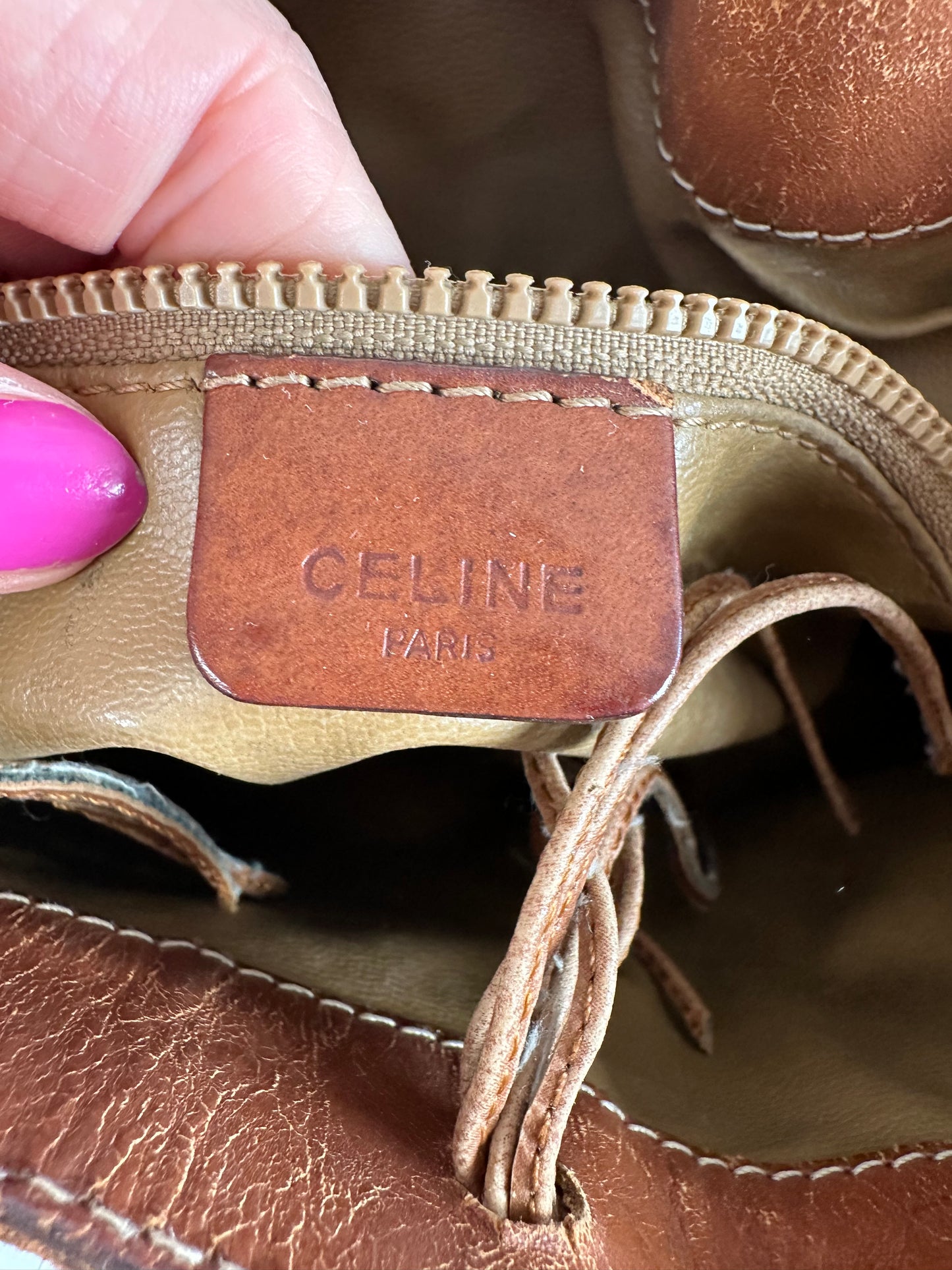 Vintage Celine Macadam Bucket Bag Beige Canvas