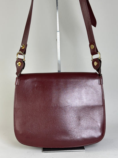 Vintage Cartier Leather Shoulder Bag Burgundy Gold
