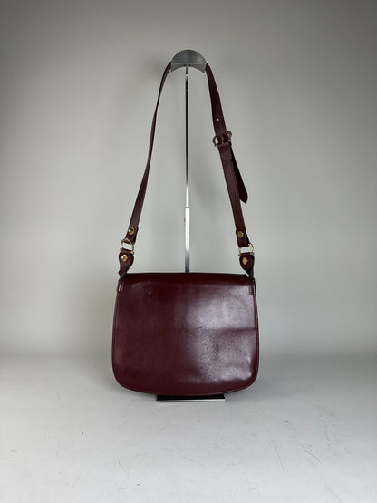 Vintage Cartier Leather Shoulder Bag Burgundy Gold