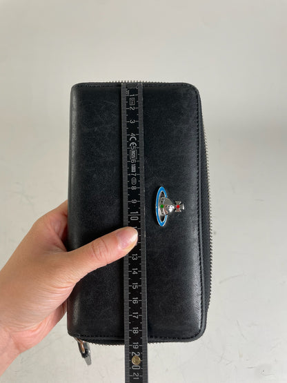 Vintage Vivienne Westwood Leather Zip Wallet Black Silver