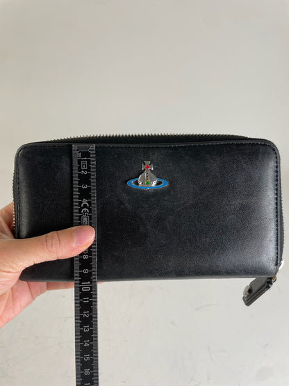 Vintage Vivienne Westwood Leather Zip Wallet Black Silver