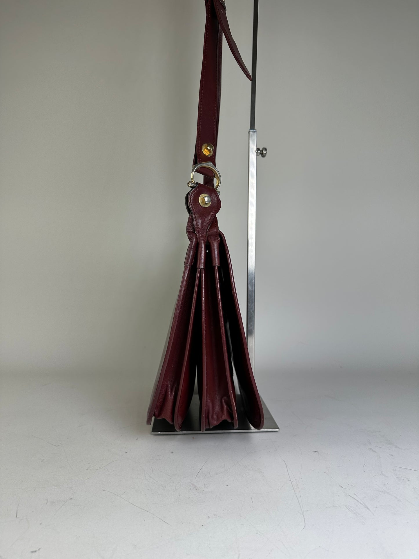 Vintage Cartier Leather Shoulder Bag Burgundy Gold