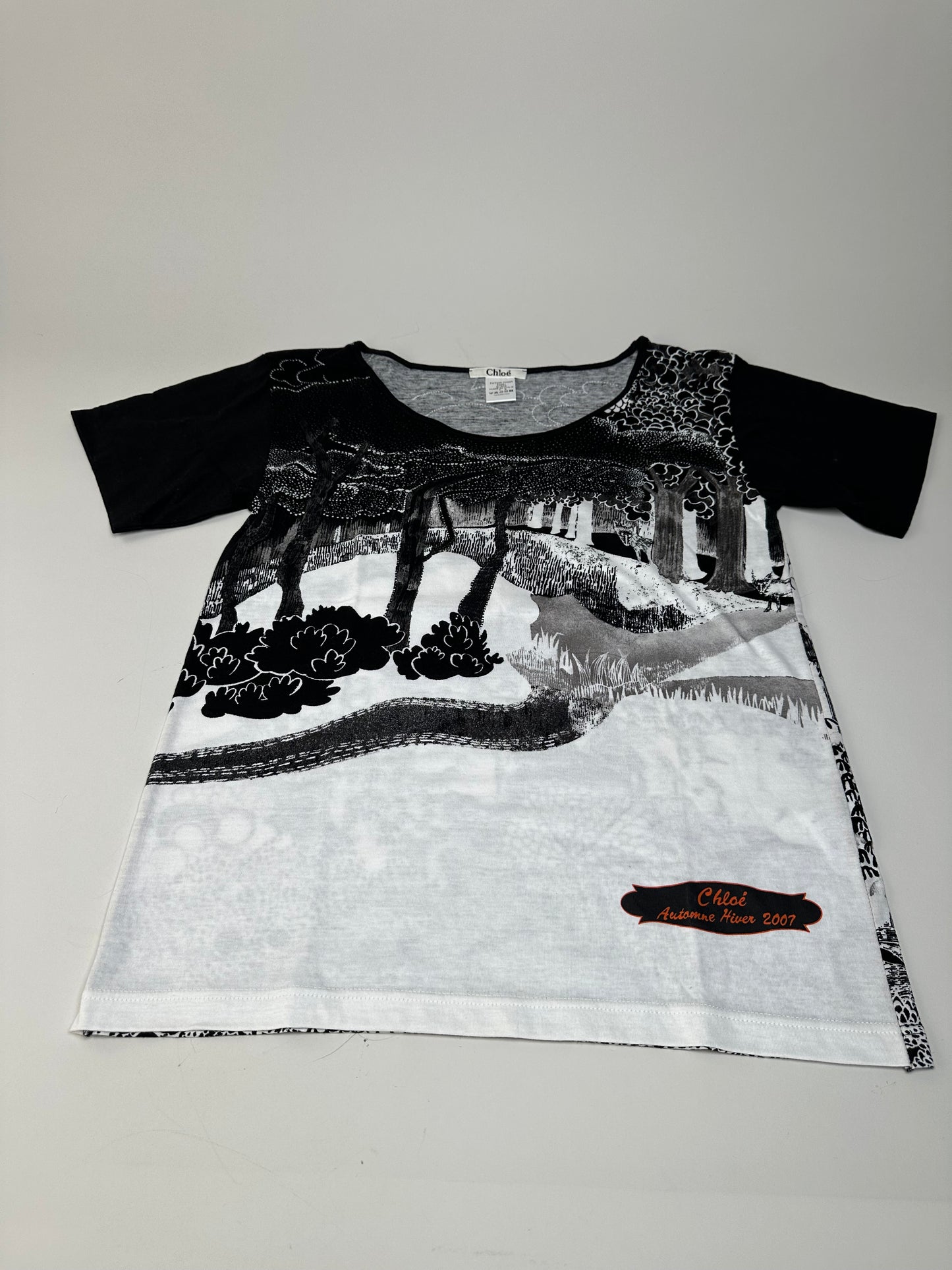 Vintage Chloé Logo Cotton T-Shirt Black White L