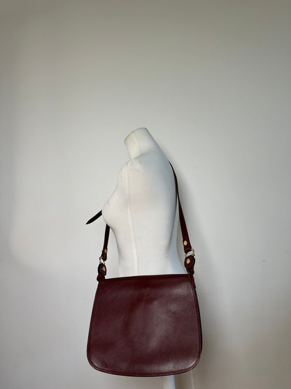 Vintage Cartier Leather Shoulder Bag Burgundy Gold