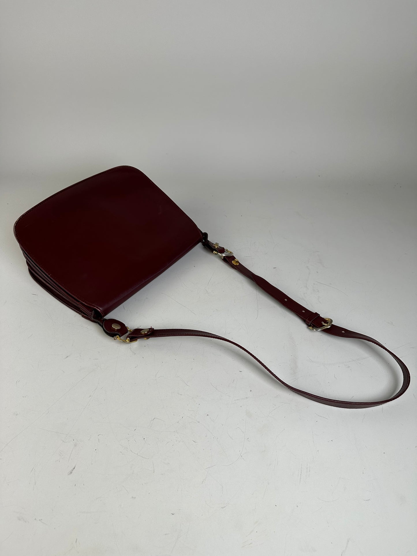 Vintage Cartier Leather Shoulder Bag Burgundy Gold