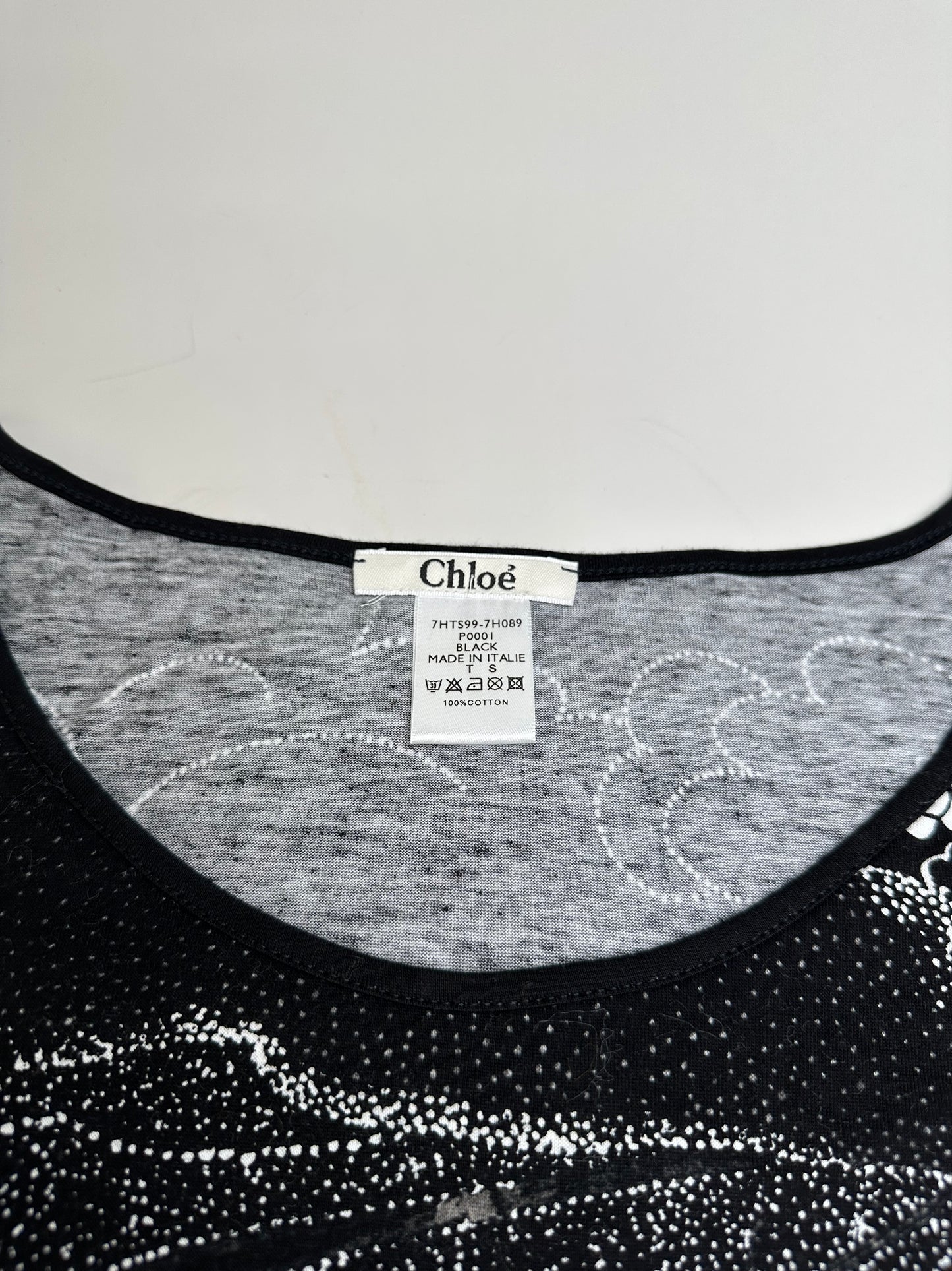 Vintage Chloé Logo Cotton T-Shirt Black White L