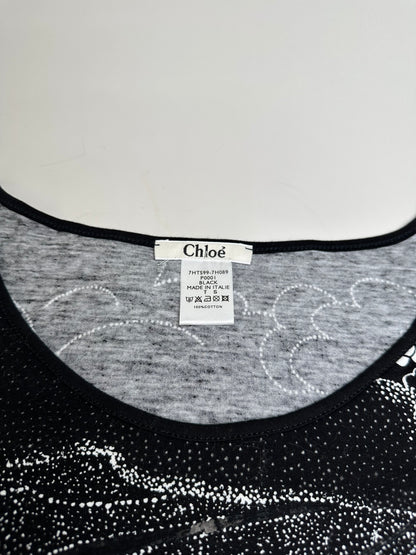 Vintage Chloé Logo Cotton T-Shirt Black White L