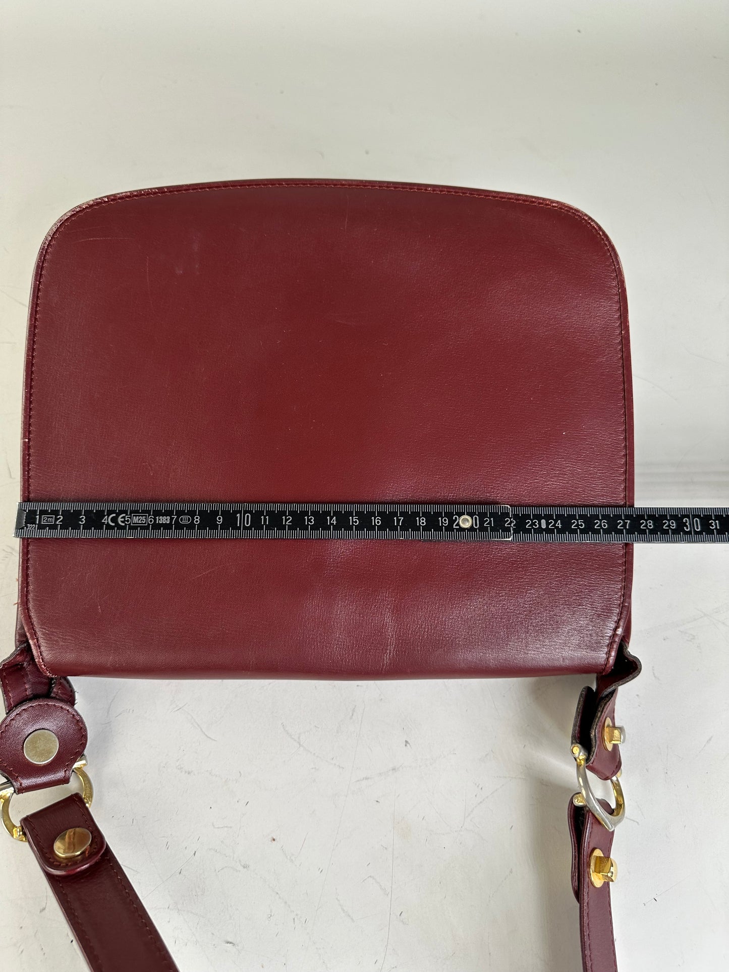 Vintage Cartier Leather Shoulder Bag Burgundy Gold
