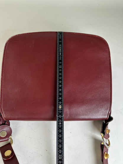 Vintage Cartier Leather Shoulder Bag Burgundy Gold