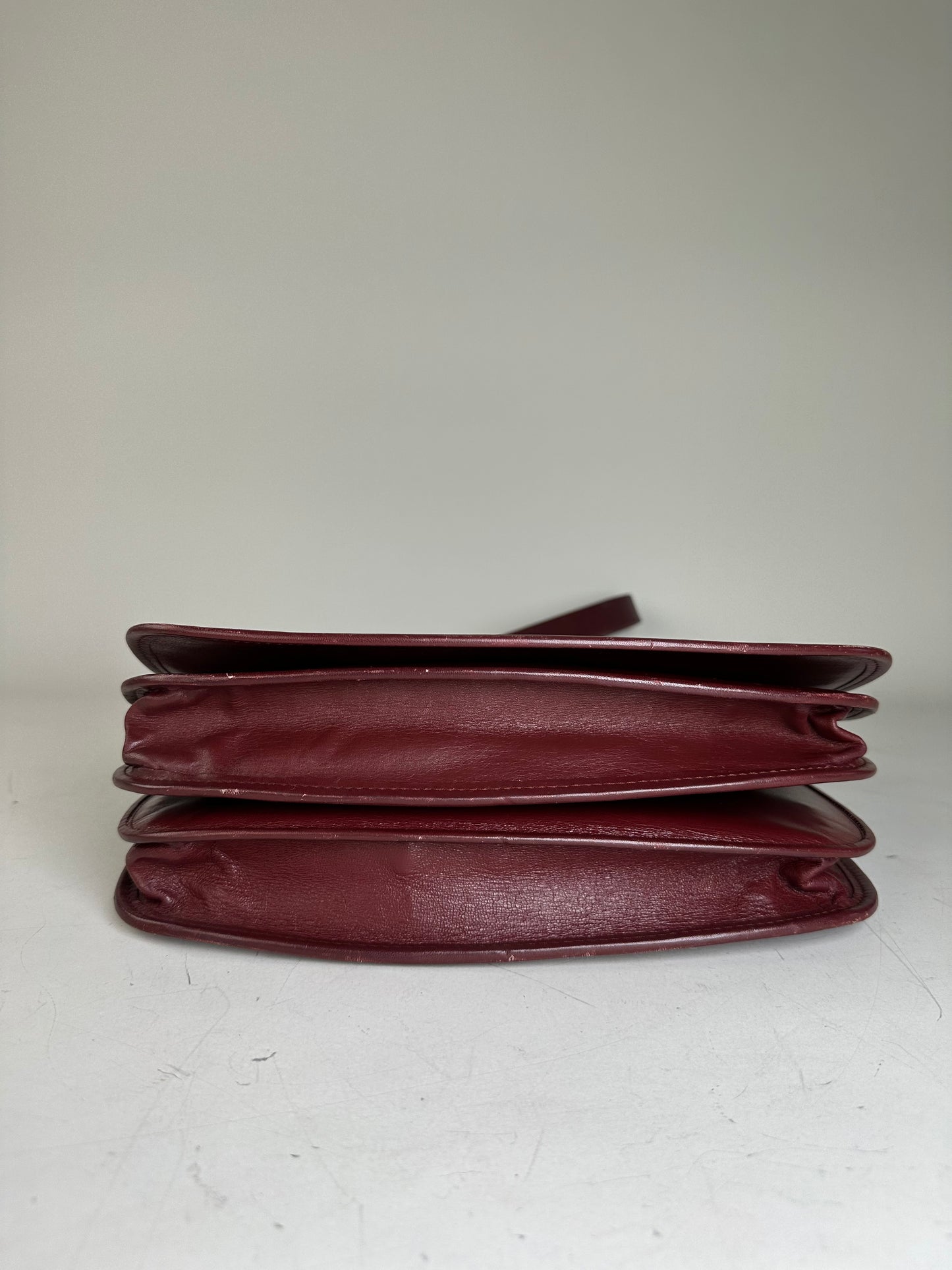 Vintage Cartier Leather Shoulder Bag Burgundy Gold