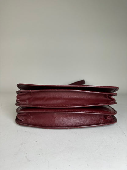 Vintage Cartier Leather Shoulder Bag Burgundy Gold