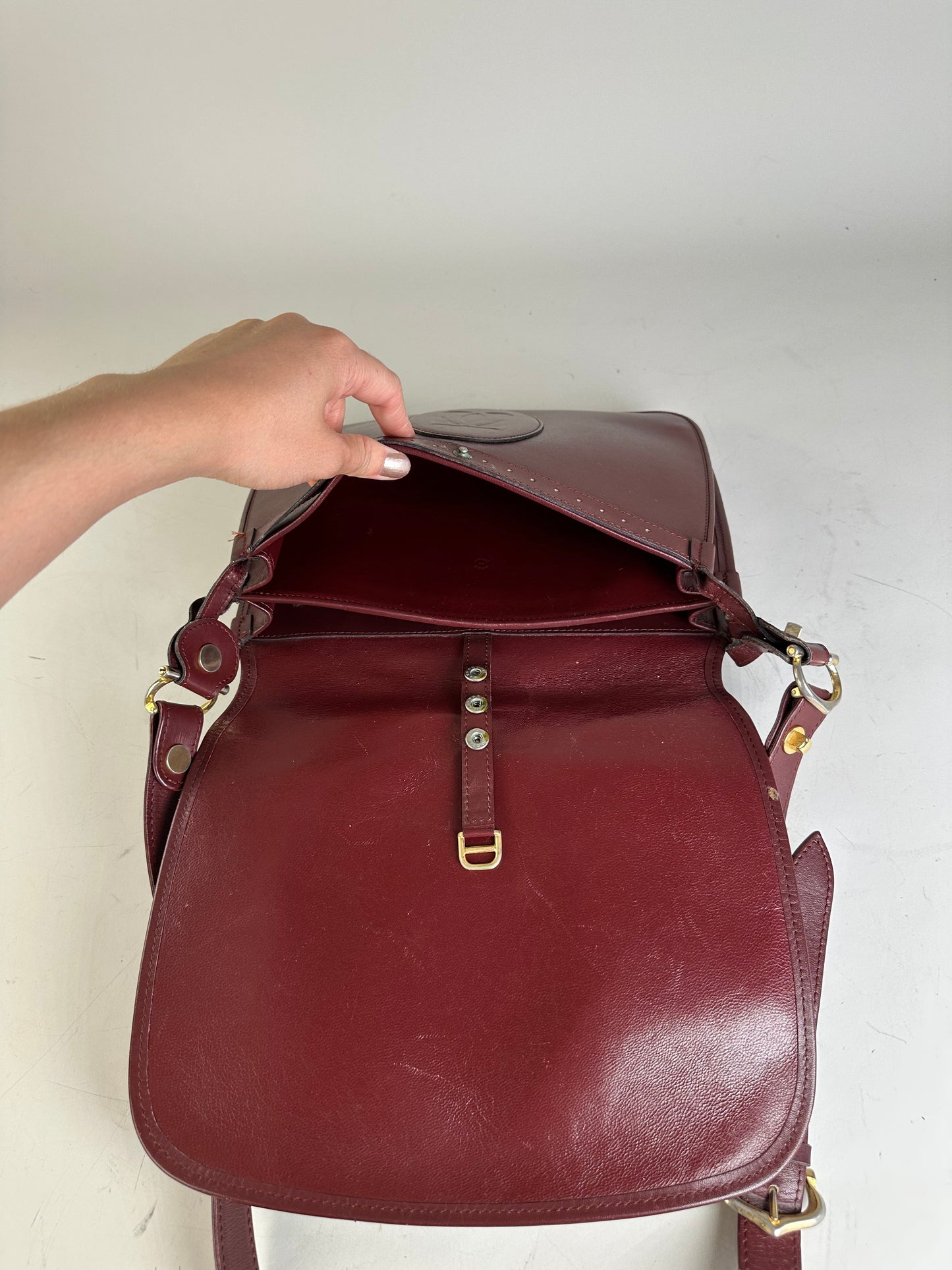 Vintage Cartier Leather Shoulder Bag Burgundy Gold