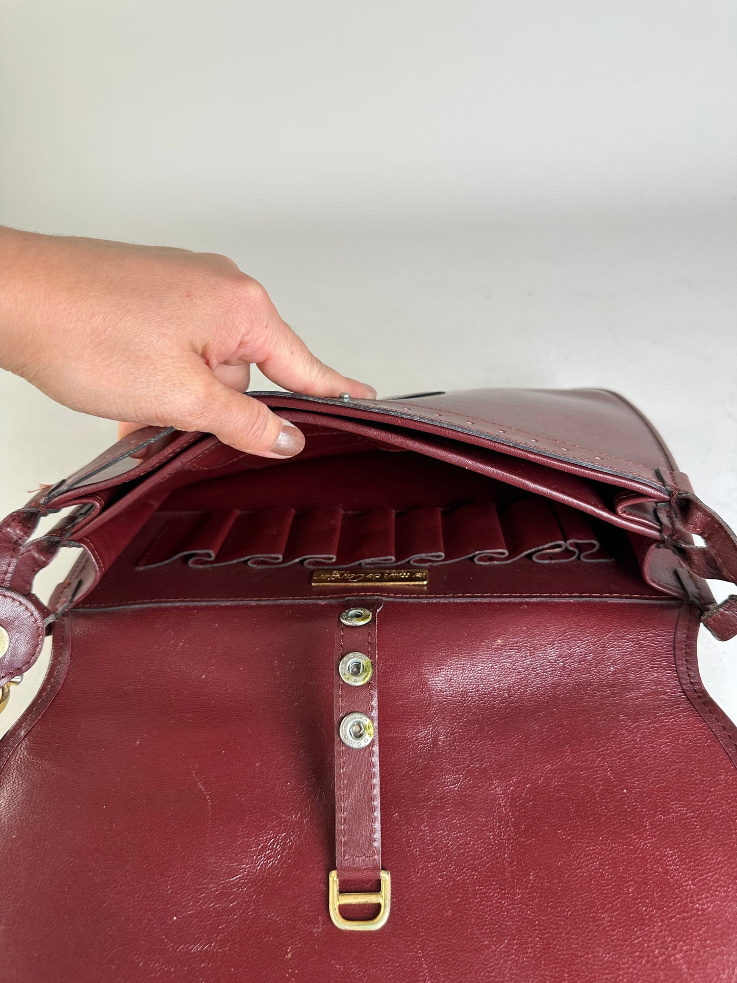 Vintage Cartier Leather Shoulder Bag Burgundy Gold