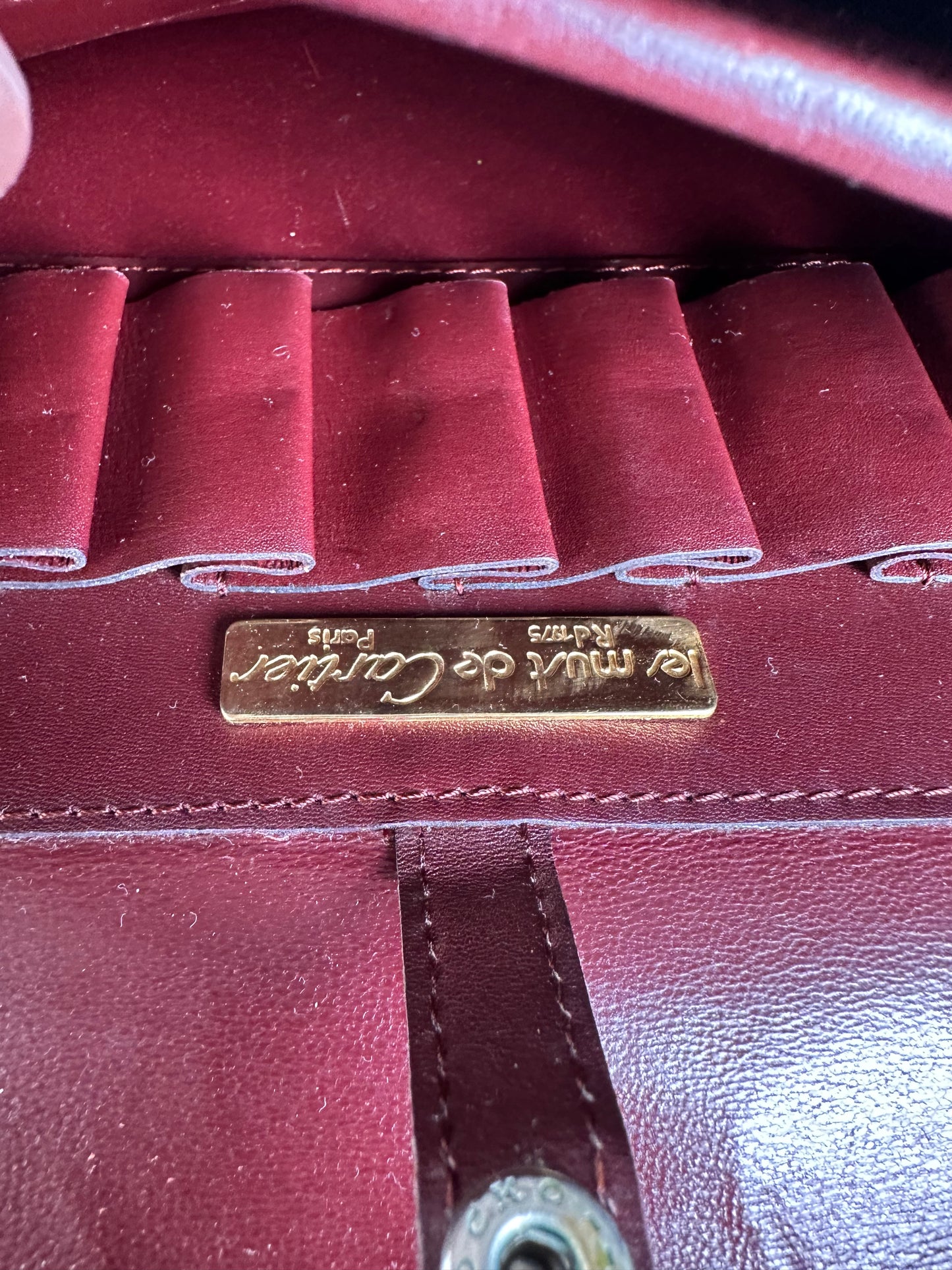 Vintage Cartier Leather Shoulder Bag Burgundy Gold