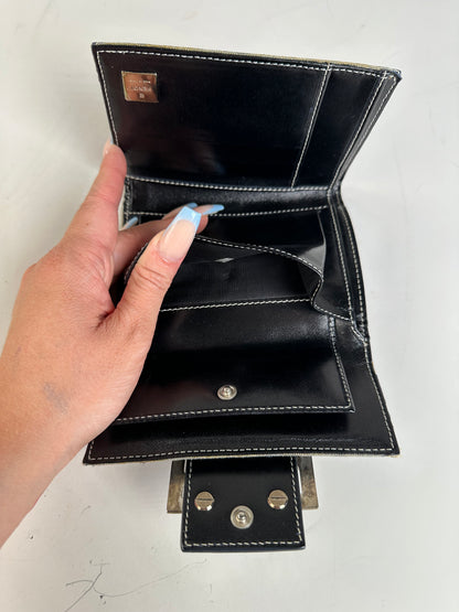 Vintage Fendi FF Monogram Canvas Wallet Navy Beige Silver
