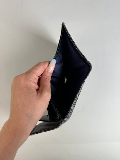 Vintage Fendi FF Monogram Canvas Wallet Navy Beige Silver