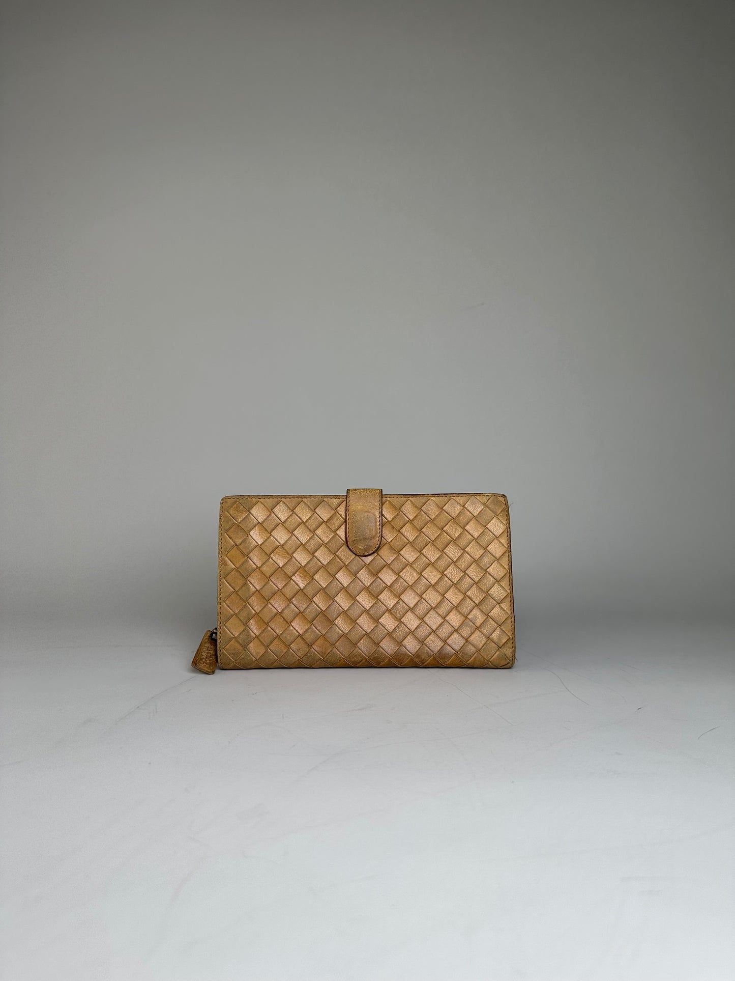 Vintage Bottega Veneta Intrecciato Woven Leather Wallet Gold