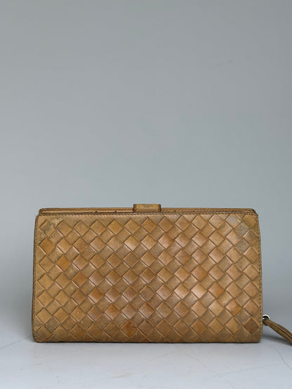 Vintage Bottega Veneta Intrecciato Woven Leather Wallet Gold