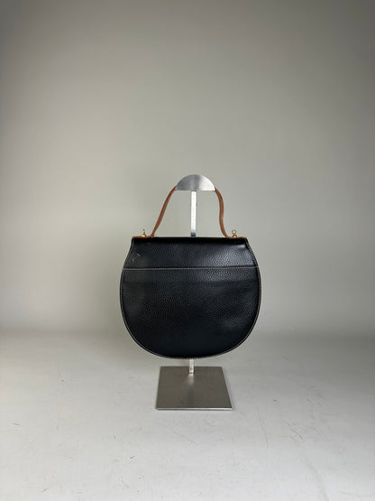 Vintage Courreges Textured Leather Shoulder Bag Black Tan