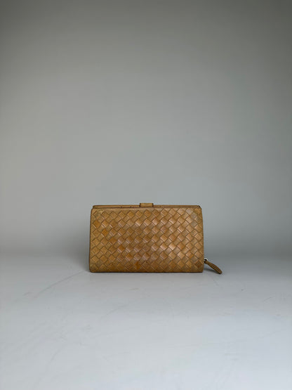 Vintage Bottega Veneta Intrecciato Woven Leather Wallet Gold